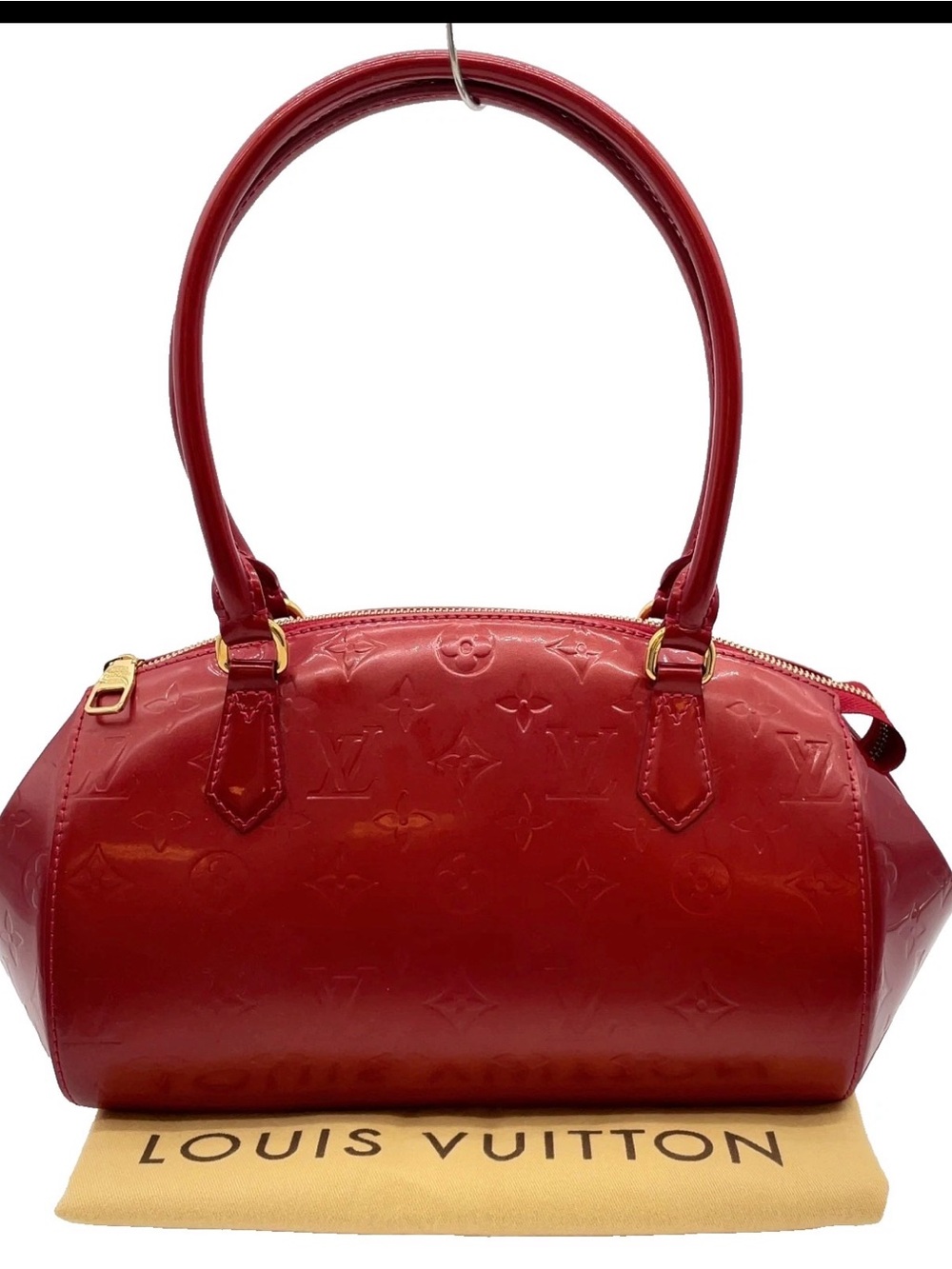 Auth Louis Vuitton Vernis Sherwood PM Pomme d'Amour Handbag